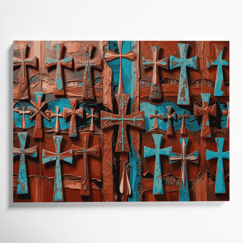 «Southwestern Patterns» Apache Crosses 201, art mural sur toile brune, H 16 po x l 20 po