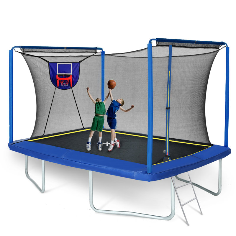 8×12 FT Rectangular Outdoor Trampoline Backyard Trampoline with Safety Enclosure Net