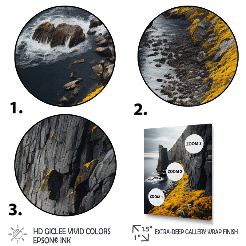 Coastal Cliffside II - Nautique et plage, reproduction sur toile, Cadre photo noir, H 40 po x l 30 po x P 1,5 po