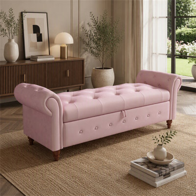 Banc de lit en velours rose