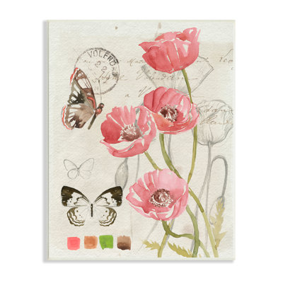 «Poppy Floral Field Study Color Scale Color Butterflies Vintage», art sur toile tendue par Jennifer Paxton Parker