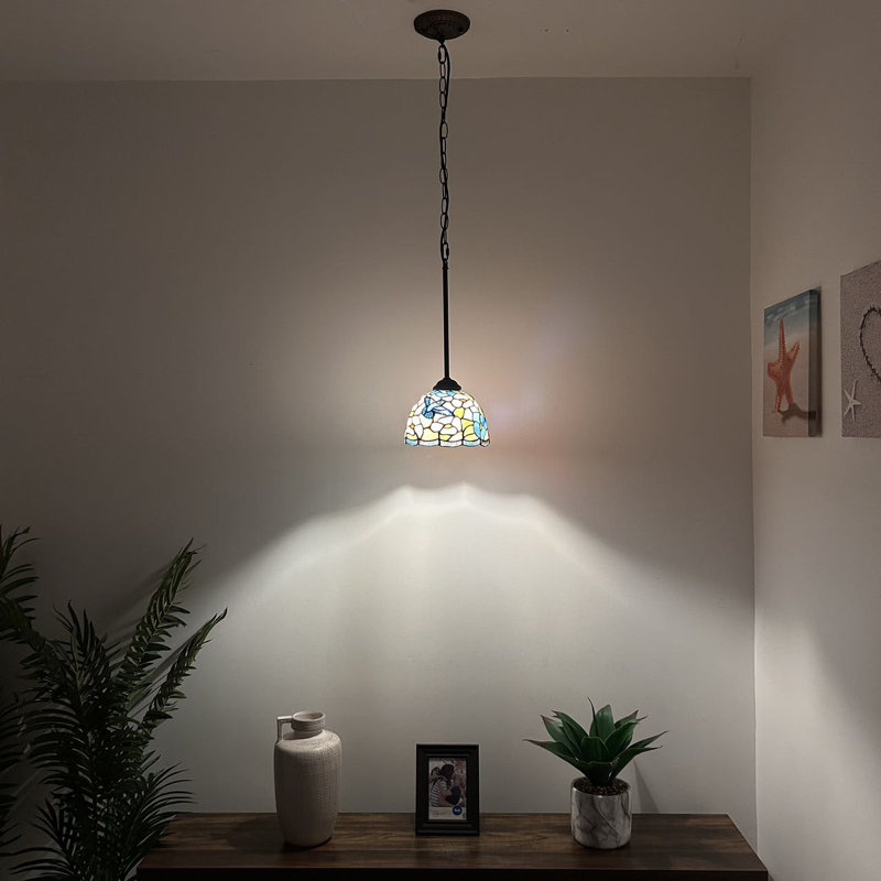 Simonson Tiffany Mini Hanging Lights Stained Glass Hummingbird Flowers LED Bulb Included 8"W*8"D*60"H