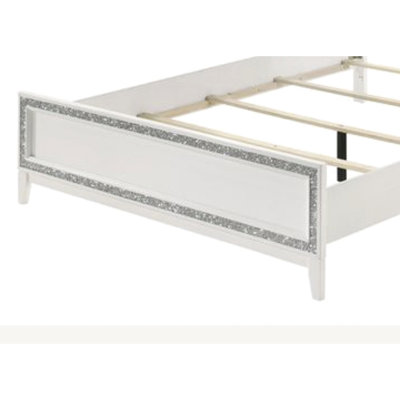 Queen Bed With Led Effect, White Appearance Panel Headboard, Silver Trim, No Storage Space Finish Bed, Version