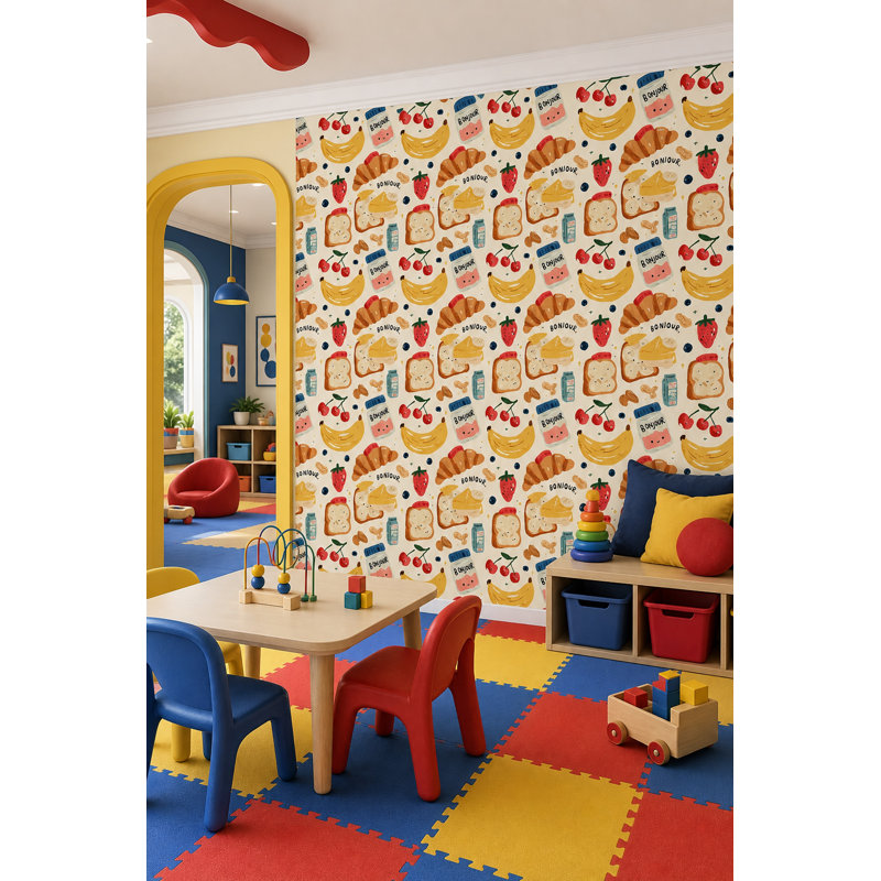 Papier peint blanc avec motif de déjeuner, Non-Woven Non-Pasted