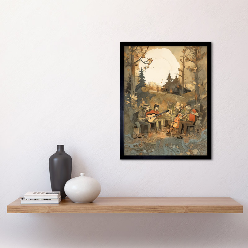Burlbaw Countryside Folk Band Musicians Playing Music In The Forest At Sunset - Single Picture Frame Print
