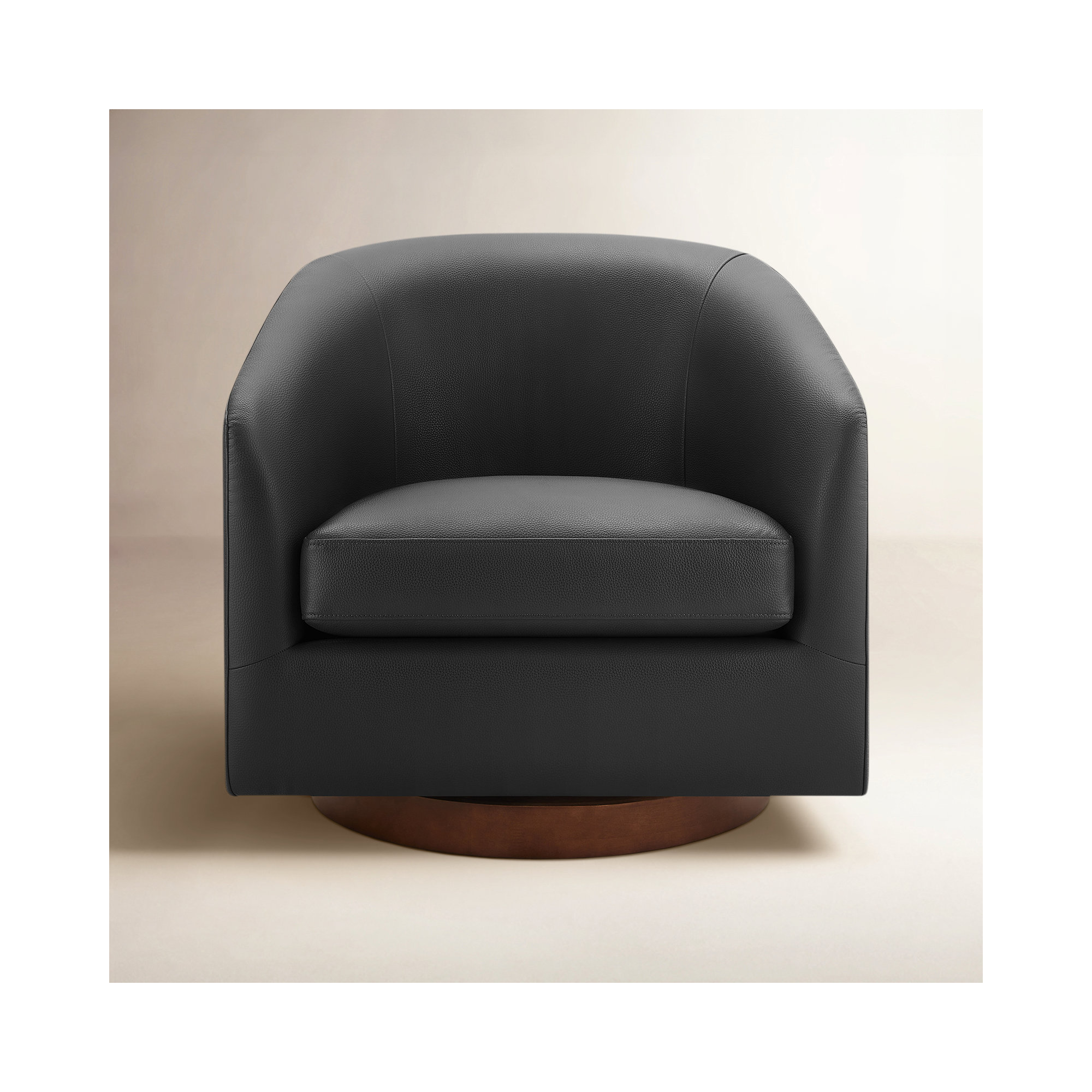 Bennett Vegan  Leather Swivel Barrel Chair, Charming Black Vegan Leather