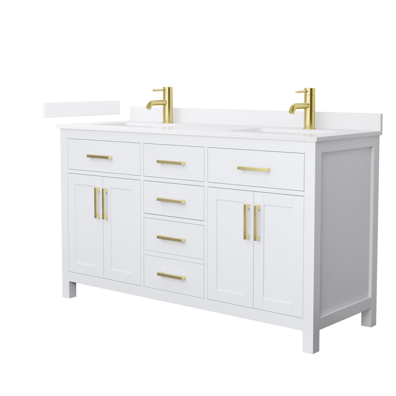 60 in. Double Vanity, White, Brushed Gold, White Quartz