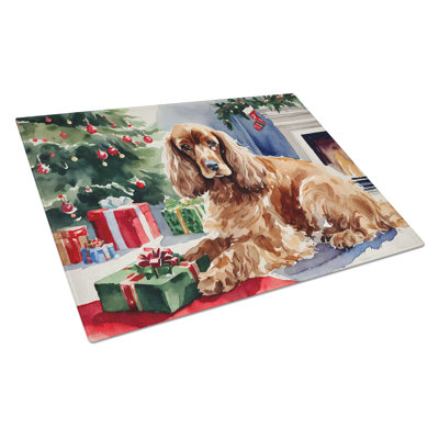Grande planche à découper en verre Cocker Spaniel Cozy Christmas