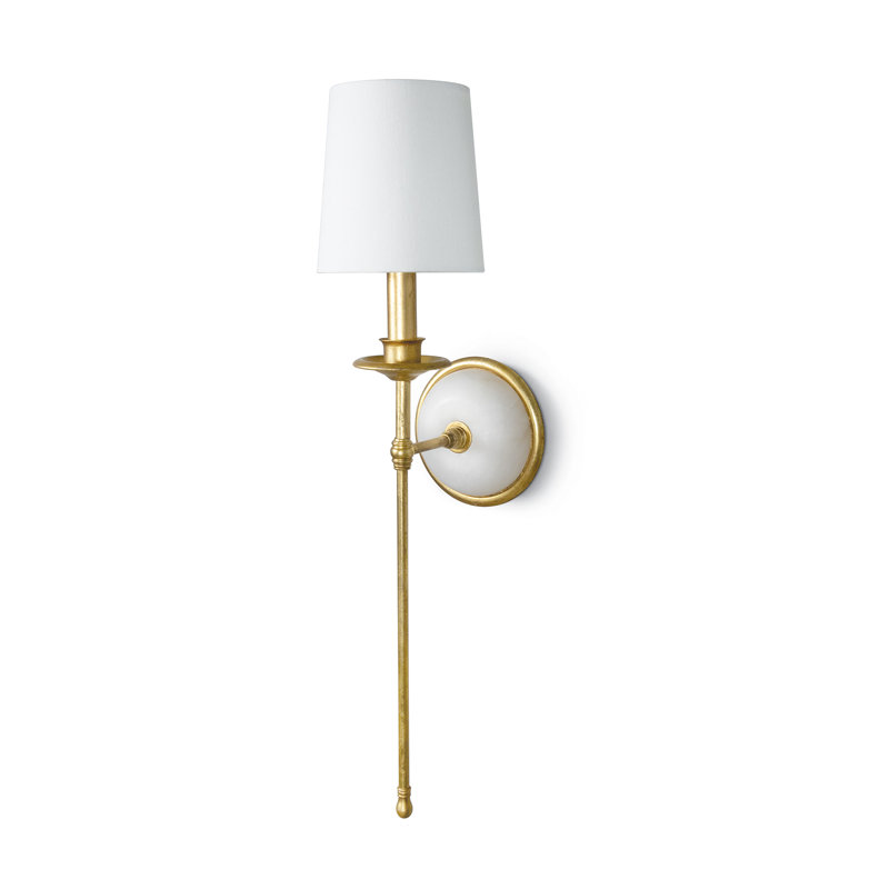 Gold Leaf Polished Brass Single Light Sconce with Linen Shade