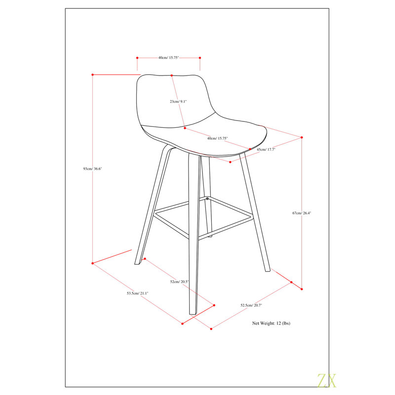 Tabouret à hauteur de comptoir / bar Harvard (ensemble de 2), Siège bleu / cadre naturel