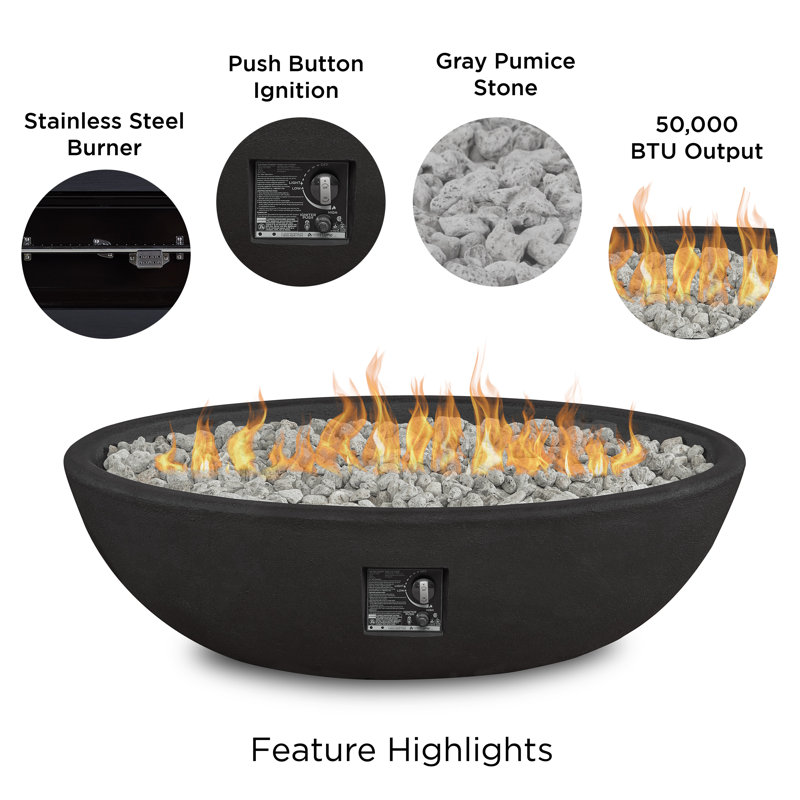 RIVERSIDE Oval Propane Fire Bowl by Real Flame, Shale, 15.25" H x 48.25" W x 28.25" D
