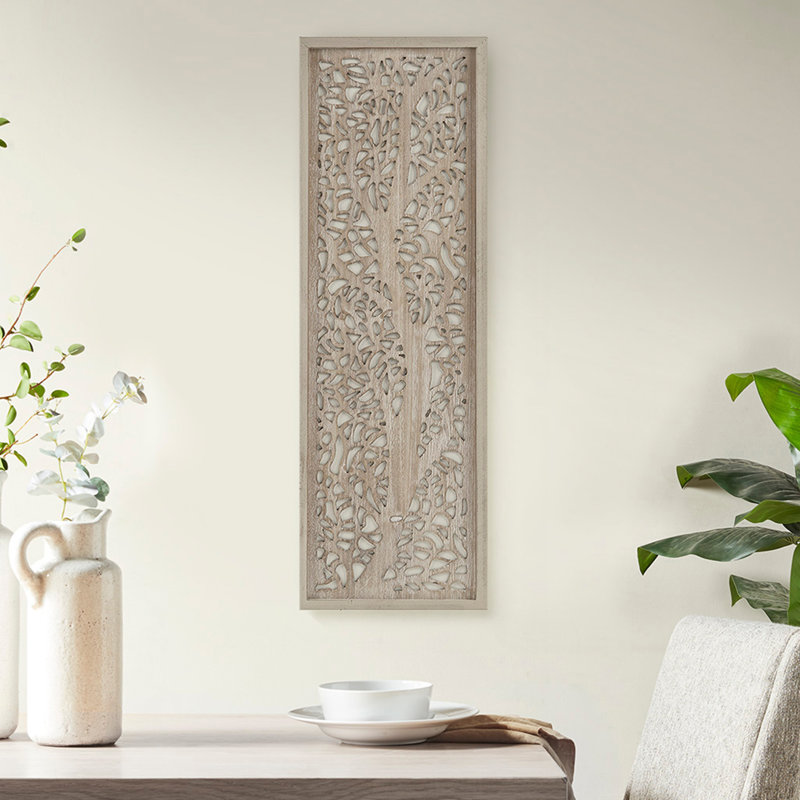 Laser Cut Tree Framed Panel Wall Decor, Natural