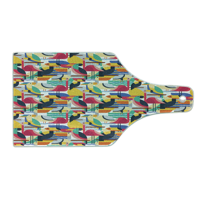 Ambesonne Birds Tempered Glass Cutting Board Toucan and Flamingos Multicolor