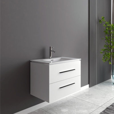 Annan 24 po L x 18 po P 2 tiroirs Meuble-lavabo mural avec évier simple et Comptoir en Céramique blanc