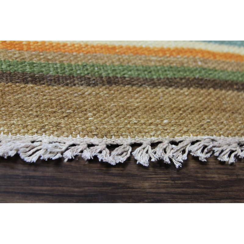 Motif géométrique en laine noué à la main orange, rouge et vert Patridge Tapis décoratif, Rectangle 8 pi 6 po x 11 pi 6 po