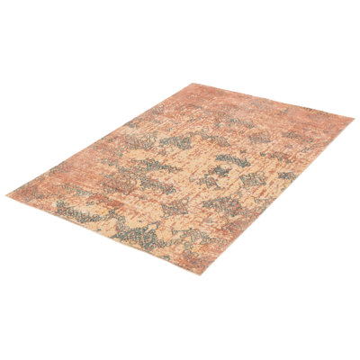 Tapis saumon / gris tissé à la main