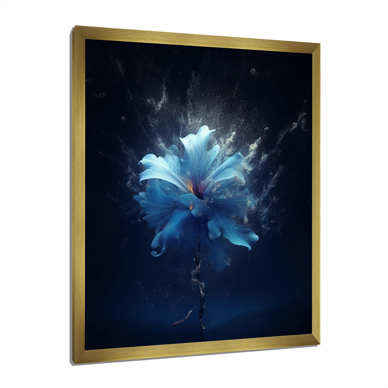 Amaryllis, fleur bleue abstraite sur toile, H 32 po x l 16 po x P 1 po, Cadre doré à une seule photo