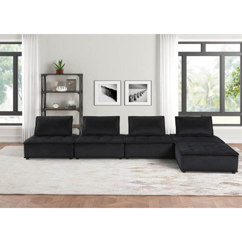 Canapé et causeuse en velours noir l 120 po Aveline