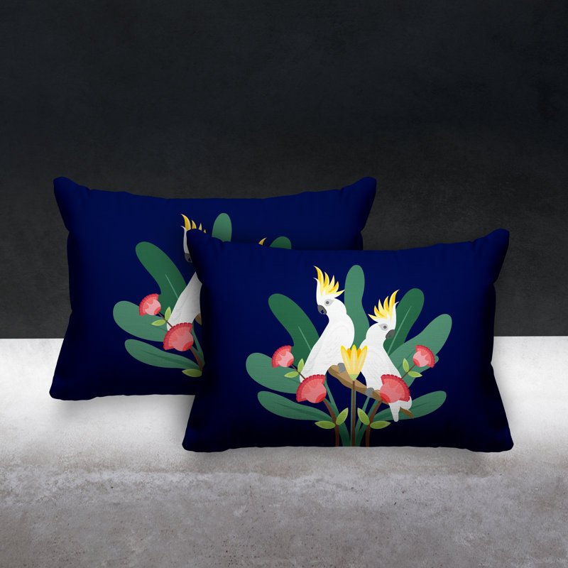 Coussin lombaire intérieur / extérieur Flocked Birds, Bleu marine