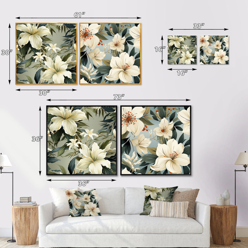 Swansea - Ensemble de 2 collages carrés floraux, Cadre flottant noir, H 16 po x l 33 po