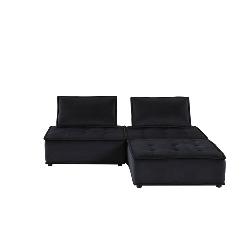 Canapé modulaire en velours noir 80 pièces 3 pièces, H 29 po x l 80 po x P 80 po