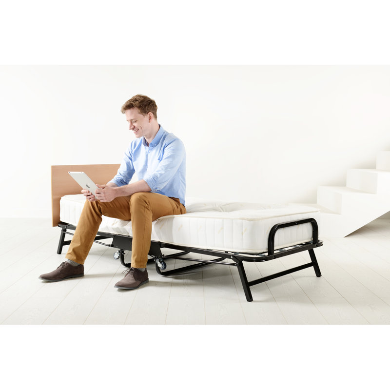Twin Black Metal Folding Bed with Headboard and Slats
