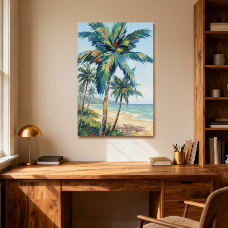 Plantes et fleurs, paysage de palmiers tropicaux, peinture, H 36 po x l 24 po