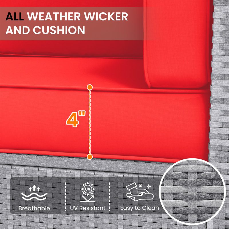 Cawanna 7-Piece Outdoor Rattan Seating Group with Cushions, Bright Red, No