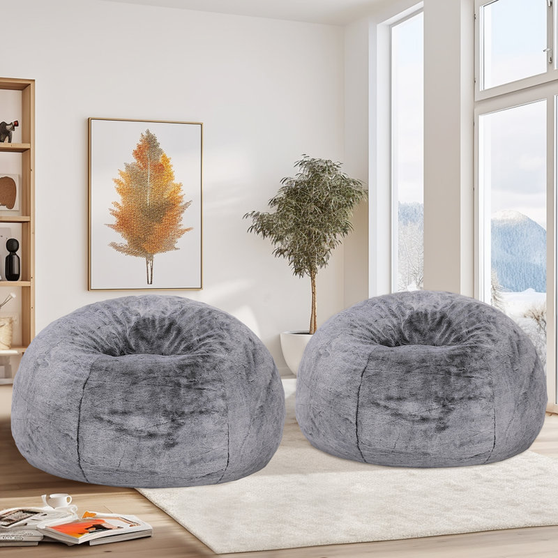 Faux Fur Bean Bag Chair, Giant Faux Fur Classic Memory Foam filled Furniture Bean Bag Pouf for Lounging, Reading, Gaming and Watching TV