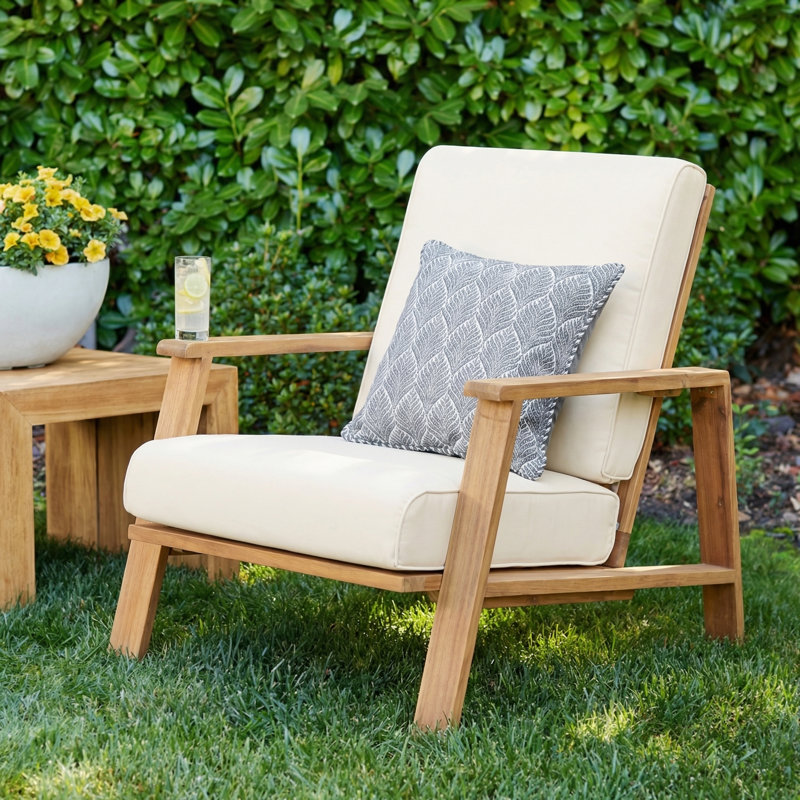 Nubieber Acacia Outdoor Lounge Chair, Beige Polyester Cushion/Teak Frame