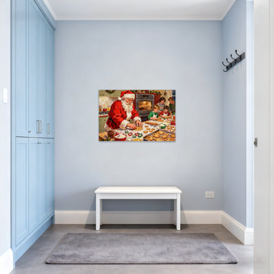 Christmas Santa Baking Cookies With Children In Kitchen