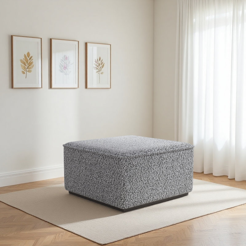 Square Upholstered Ottoman with Solid Wood Rubber Feet