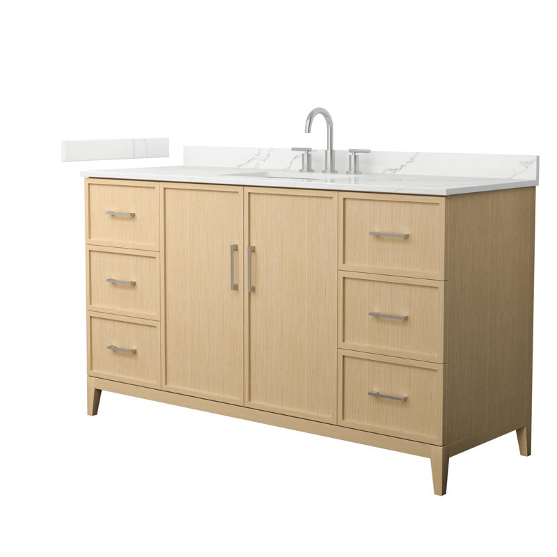 Elan 60'' Single Bathroom Vanity with Quartz Top, Tan, 8" Center, Brushed Nickel
