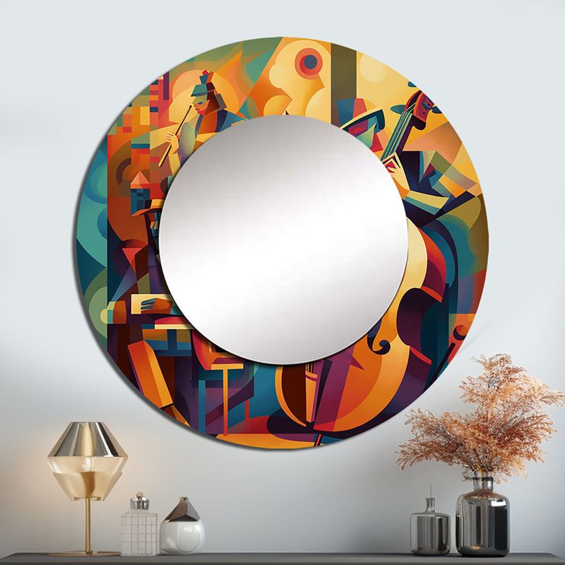 Perren Jazz Band Performance I - miroir mural de musique Jazz, miroir décoratif rond orange, impression d'art en métal