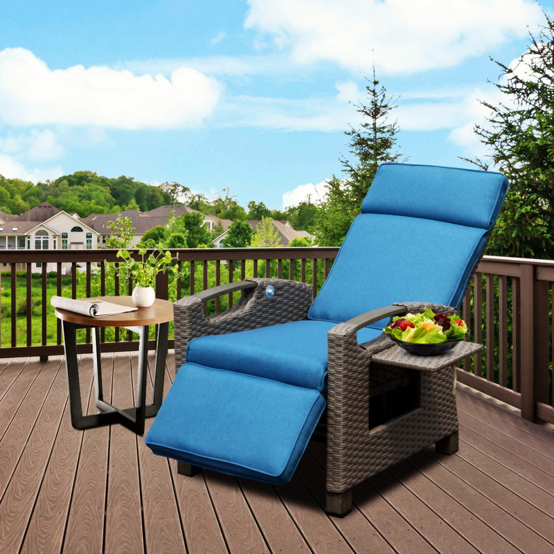Fauteuil inclinable d'extérieur, Fauteuil inclinable pour l'intérieur et l'extérieur, Bleu, Brun