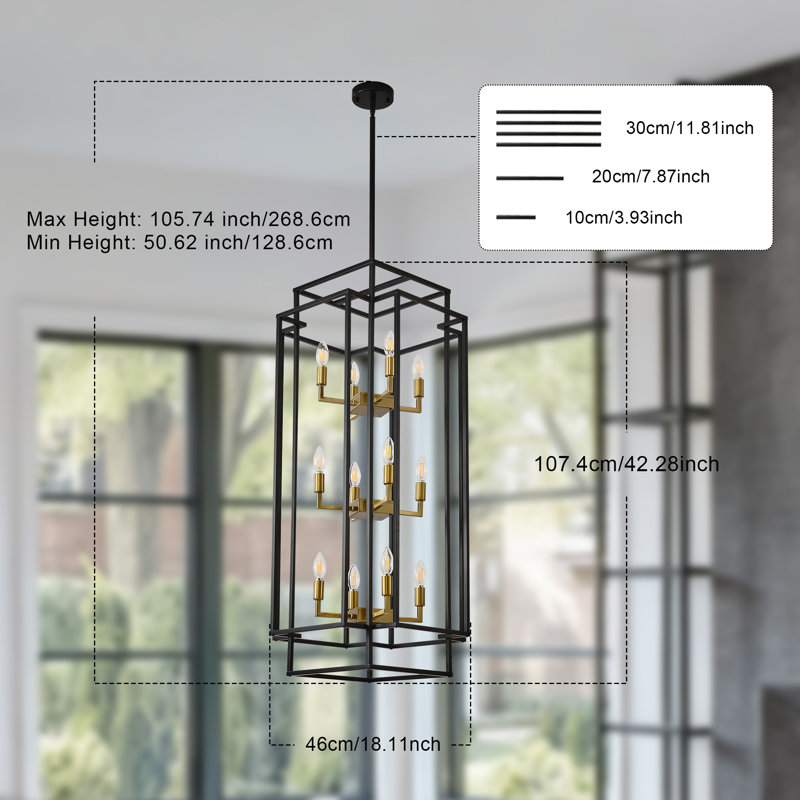 12-Light Black Chandelier, Farmhouse Foyer Chandeliers Rustic Industrial Ceiling Lantern Pendant Light Large Chandeliers For High Ceilings, Dining Room, Entryway, Staircase