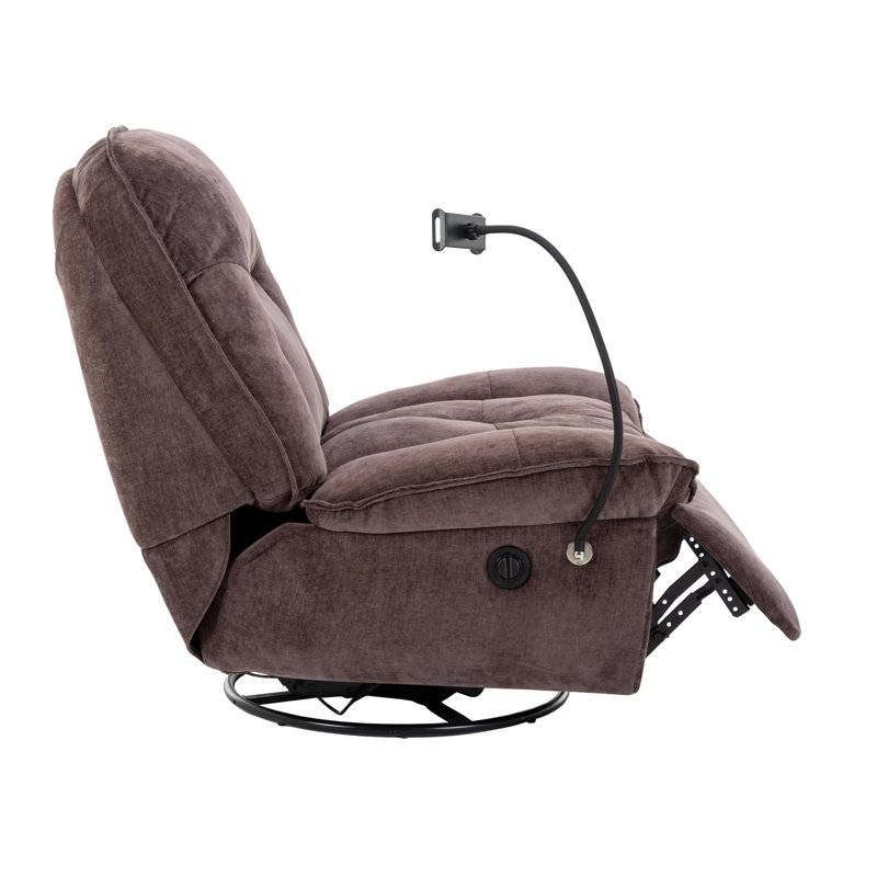 Betzabe Upholstered Swivel Power Recliner, Brown Chenille