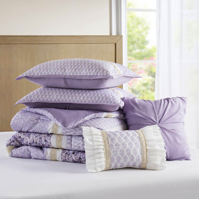 Courtepointe Seersucker avec jeté - Design, microfibre imprimée et apparence, Édredon de grand lit + 4 pièces additionnelles