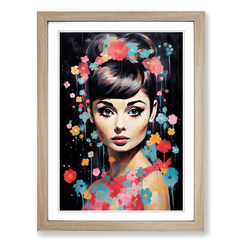 Audrey Hepburn Modern - Framed Print, 34cm H x 25cm W x 2cm D, Oak Framed