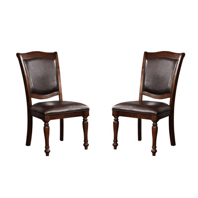Traditional Brown Cherry Dining Chairs  2Pc  - Solid Wood With Seat And Turned Legs Tempting 2Pc In Construction Upholstered Remarkable