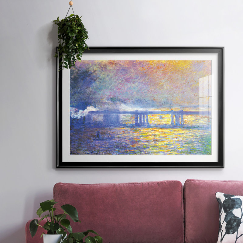 «Charing Cross Bridge» encadré sur papier par Claude Monet, Noir, H 15 po x l 21 po x P 1,5 po