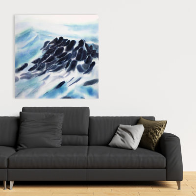 Vagues de mer avec éclaboussures de peinture - art marin sur toile pour la maison