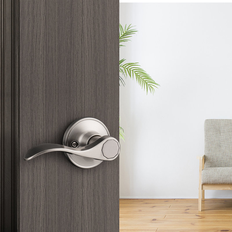 Passage Door Lever with Round Rosette, Brushed Nickel