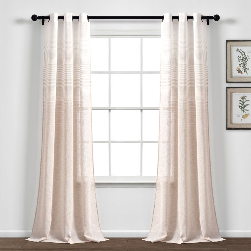 Ombre Stripe Sheer Sheer Curtain Pair, Beige