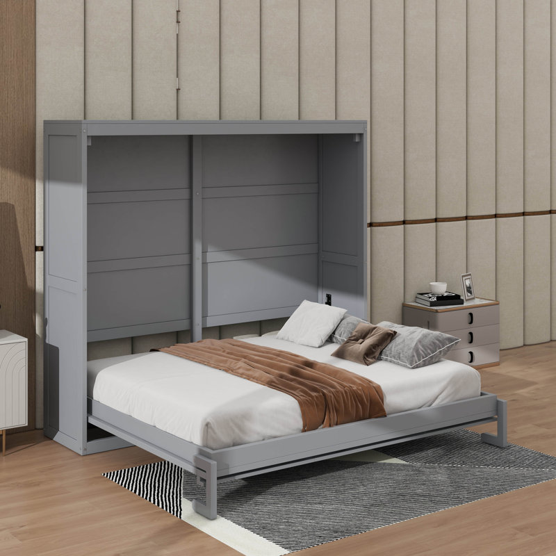 Lit escamotable double, Gris, Double