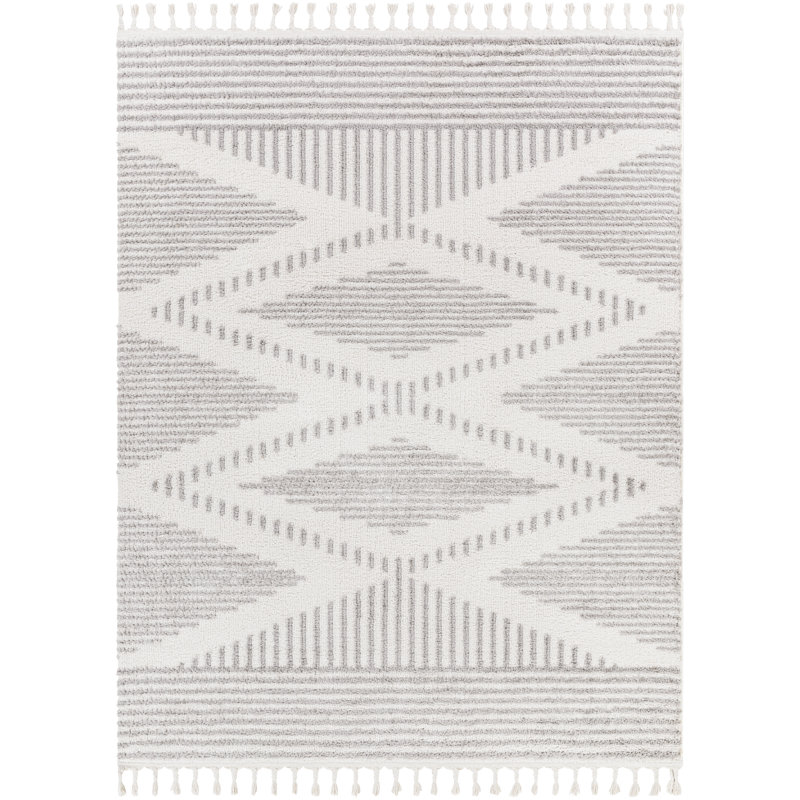 Hrinda Laron Machine Woven Polyester Area Rug in Gray, Rectangle 5'3" x 7'