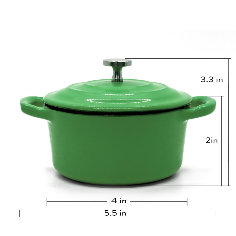 RJ LEGEND 0.25 Quarts Non-Stick Enameled Cast Iron Round Dutch Oven Set, Orange/Green/Yellow