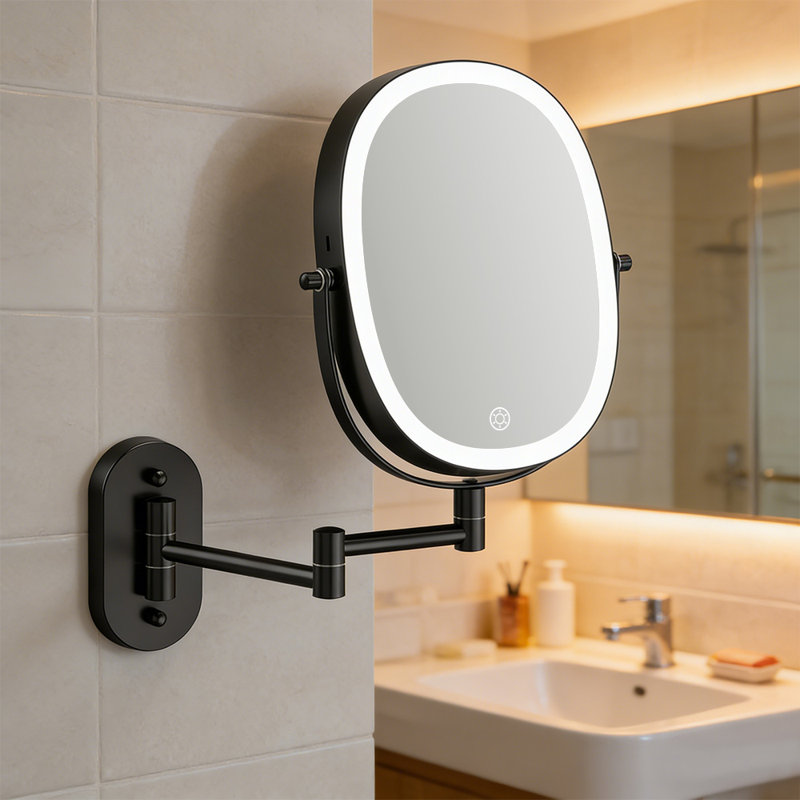 Miroir de maquillage de salle de bain ovale mural, Noir, Ovale