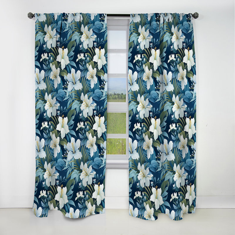 Azure And Green Canopy Tropical Pattern V - Floral Curtain - Blackout Curtain - 1 Panels, 52" W x 120" L