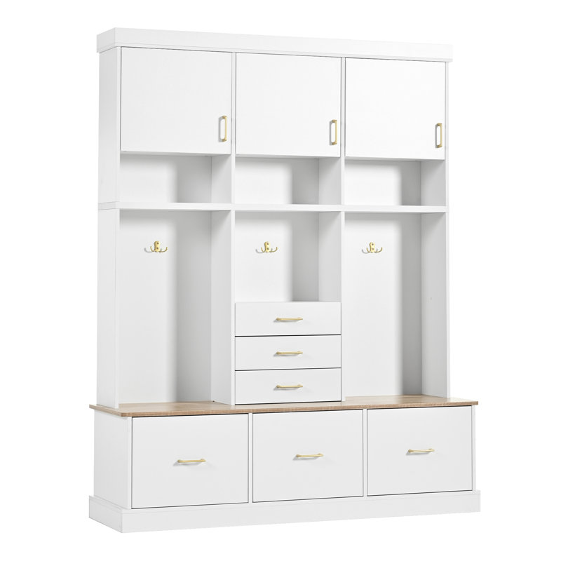 U-Can 75'' H Entryway Hall Tree With Bench And Storage, White